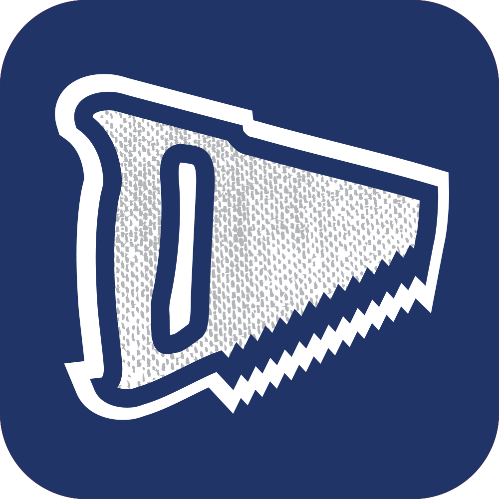 Icon of a handsaw with a blue background.