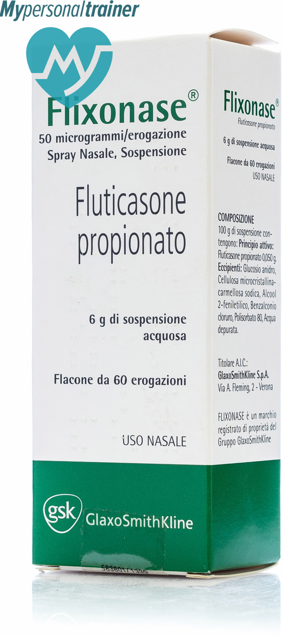 Flixonase nasal spray box, Italian packaging.