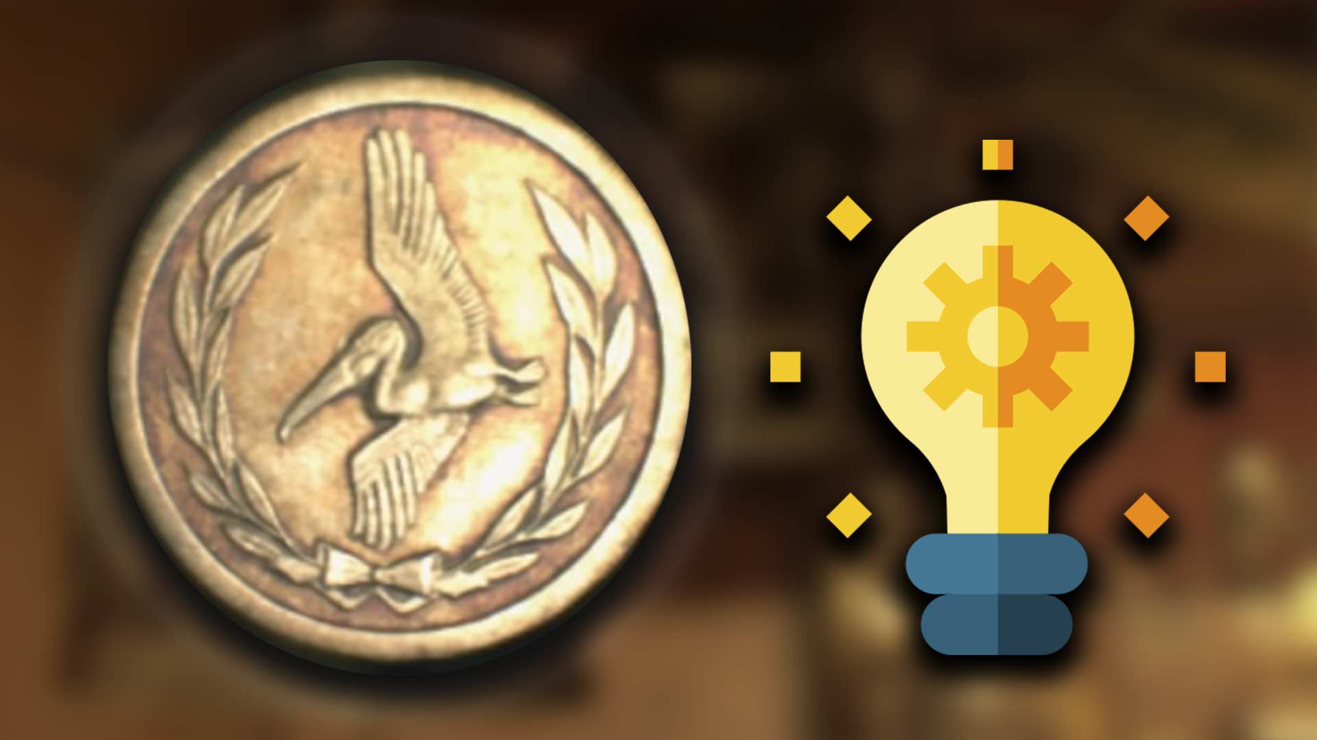 Coin with bird and lightbulb illustration.