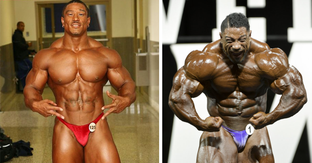 Two bodybuilders posing in competitions.