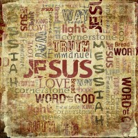 Religious words collage featuring Jesus and Messiah.